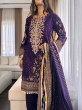 Load image into Gallery viewer, 3 pcs Stitched Purple lawn suit Ready to Wear with chiffon dupatta LNE-24015
