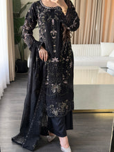 Load image into Gallery viewer, 3pc BLACK Embroidered Shalwar Kameez wit Chiffon dupatta Stitched Suit Ready to wear HW-U2524
