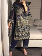 Load image into Gallery viewer, 3pc Midnight Blue Embroidered Shalwar Kameez with CHIFFON dupatta Stitched Suit Ready to wear HW-U2276
