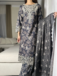 3PC Stitched shalwar Suit Ready to wear DHANAK winter Wear with Dhanak dupatta HW-DH18