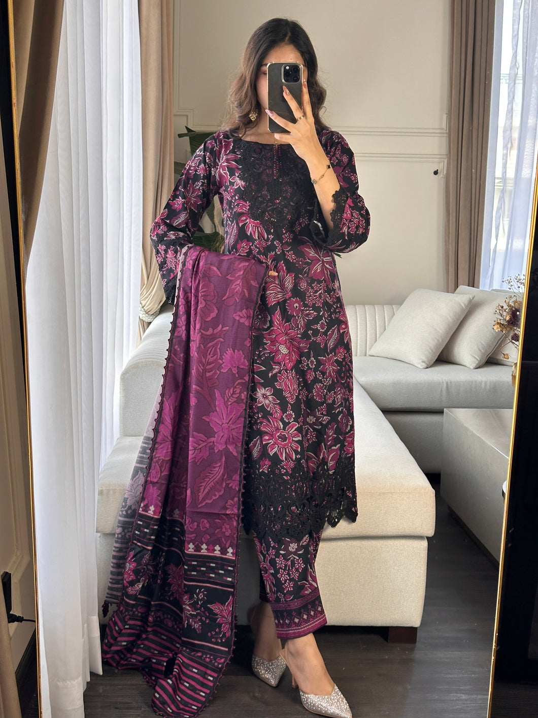 3PC Stitched shalwar Suit Ready to wear DHANAK winter Wear with Dhanak dupatta HW-DH26