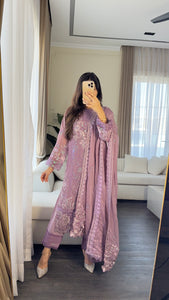 3pc PURPLE Embroidered Shalwar Kameez with CHIFFON dupatta Stitched Suit Ready to wear HW-U2398