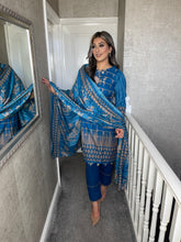 Load image into Gallery viewer, 3PC Stitched SEA BLUE shalwar Suit Ready to wear DHANAK winter Wear with Dhanak dupatta JF-DH06
