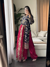 Load image into Gallery viewer, 3pc NAVY PINK Embroidered Shalwar Kameez wit Chiffon dupatta Stitched Suit Ready to wear HW-AN25FL
