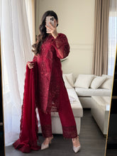 Load image into Gallery viewer, 3pc MAROON Embroidered Shalwar Kameez with NET dupatta Stitched Suit Ready to wear HW-LBMAROON
