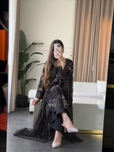 Load image into Gallery viewer, 3pc BLACK Embroidered Shalwar Kameez wit Chiffon dupatta Stitched Suit Ready to wear HW-U2524
