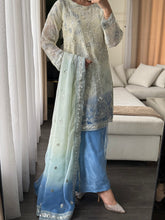 Load image into Gallery viewer, 3pc Embroidered Shalwar Kameez with Net Plazoo and Chiffon dupatta Stitched Suit Ready to wear HW-AN3052
