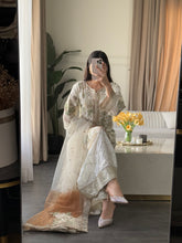 Load image into Gallery viewer, 3pc WHITE Embroidered Shalwar Kameez with Plazoo and Net dupatta Stitched Suit Ready to wear HW-U2420B
