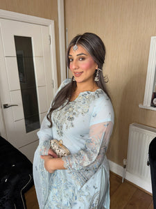 3pc Embroidered ICE BLUE Chiffon Shalwar Kameez with CHIFFON dupatta Stitched Suit Ready to wear HW-ICEBLUE