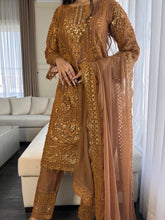 Load image into Gallery viewer, 3pc NUDE Embroidered  Chiffon Shalwar Kameez with Net dupatta Stitched Suit Ready to wear HW-DT83D
