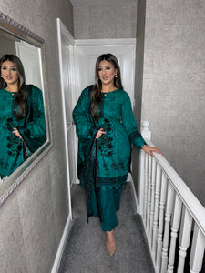 3PC Stitched DARK TEAL shalwar Suit Ready to wear KHADDAR winter Wear with KHADDAR dupatta KNE-0103