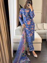 Load image into Gallery viewer, 3 pcs Stitched Blue lawn suit Ready to Wear with chiffon dupatta LNE-24018
