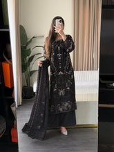 Load image into Gallery viewer, 3pc BLACK Embroidered Shalwar Kameez wit Chiffon dupatta Stitched Suit Ready to wear HW-U2524
