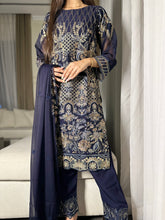 Load image into Gallery viewer, 3pc Midnight Blue Embroidered Shalwar Kameez with CHIFFON dupatta Stitched Suit Ready to wear HW-U2276
