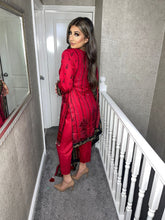 Load image into Gallery viewer, 3 pcs Stitched RED lawn suit Ready to Wear with chiffon dupatta JF-REDLAWN01
