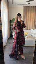 Load image into Gallery viewer, 3 pcs Stitched lawn BLACK RED suit Ready to Wear with CHIFFON dupatta LAWN-053
