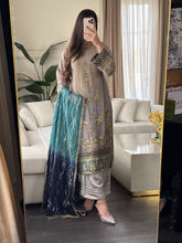 Load image into Gallery viewer, 3pc GREY Embroidered Shalwar Kameez with CHIFFON dupatta Stitched Suit Ready to wear HW-U5323
