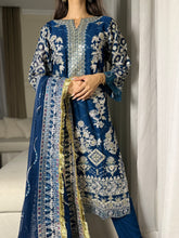 Load image into Gallery viewer, 3pc BLUE Embroidered Shalwar Kameez wit Chiffon dupatta Stitched Suit Ready to wear HW-U2253
