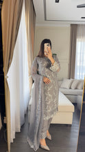 Load image into Gallery viewer, 3pc GREY Embroidered Shalwar Kameez with CHIFFON dupatta Stitched Suit Ready to wear HW-U2423
