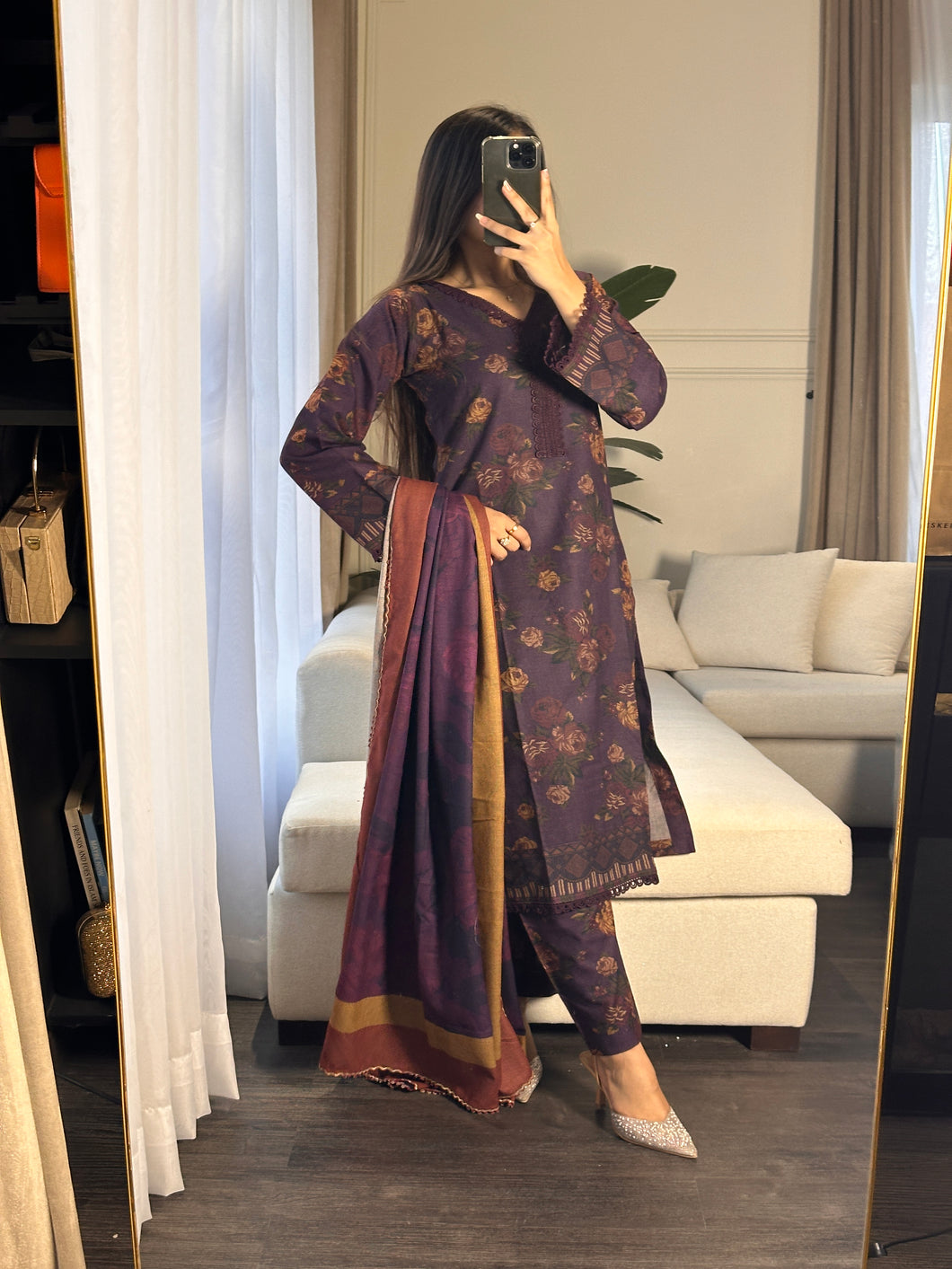 3PC Stitched shalwar Suit Ready to wear DHANAK winter Wear with Dhanak dupatta HW-DH23