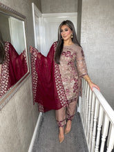 Load image into Gallery viewer, 3pc ROSE GOLD Embroidered Shalwar Kameez with Chiffon dupatta Stitched Suit Ready to wear HW-ROSEGOLD
