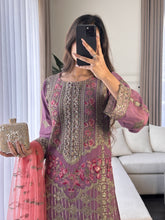 Load image into Gallery viewer, 3pc PURPLE Embroidered Shalwar Kameez wit Net dupatta Stitched Suit Ready to wear HW-DT81
