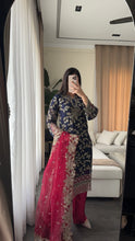 Load image into Gallery viewer, 3pc NAVY PINK Embroidered Shalwar Kameez wit Chiffon dupatta Stitched Suit Ready to wear HW-AN25FL

