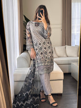 Load image into Gallery viewer, 3pc GREY Embroidered Shalwar Kameez wit Net dupatta Stitched Suit Ready to wear HW-DT82
