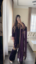 Load image into Gallery viewer, 3pc PURPLE VELVET Embroidered Shalwar Kameez with NET/Velvet dupatta Stitched Suit Ready to wear HW-U2480
