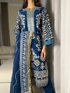 3pc BLUE Embroidered Shalwar Kameez wit Chiffon dupatta Stitched Suit Ready to wear HW-U2253