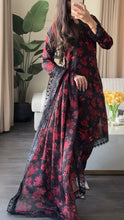Load image into Gallery viewer, 3 pcs Stitched lawn BLACK RED suit Ready to Wear with CHIFFON dupatta LAWN-053
