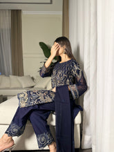 Load image into Gallery viewer, 3pc Midnight Blue Embroidered Shalwar Kameez with CHIFFON dupatta Stitched Suit Ready to wear HW-U2276
