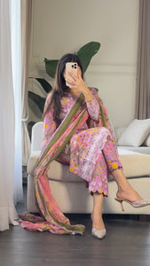 3 pcs Stitched lawn suit Ready to Wear with CHIFFON dupatta LAWN-052