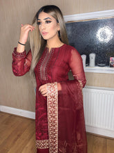 Load image into Gallery viewer, 3pc Burgundy Embroidered Shalwar Kameez wit Chiffon dupatta Stitched Suit Ready to wear HW-MF01

