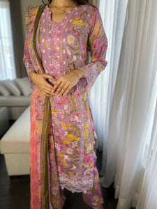 3 pcs Stitched lawn suit Ready to Wear with CHIFFON dupatta LAWN-052