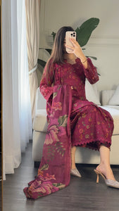 3 pcs Stitched lawn suit Ready to Wear with CHIFFON dupatta LAWN-045