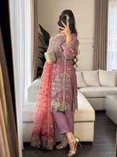 Load image into Gallery viewer, 3pc PURPLE Embroidered Shalwar Kameez wit Net dupatta Stitched Suit Ready to wear HW-DT81
