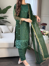 Load image into Gallery viewer, 3pc Emerald Green Embroidered Shalwar Kameez with CHIFFON dupatta Stitched Suit Ready to wear HW-U2419
