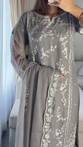 3pc GREY Embroidered Shalwar Kameez with CHIFFON dupatta Stitched Suit Ready to wear HW-U2423