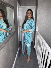 Load image into Gallery viewer, 3PC Stitched ICE BLUE shalwar Suit Ready to wear LILEN winter Wear with LILEN dupatta SK-05
