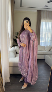 3pc PURPLE Embroidered Shalwar Kameez with CHIFFON dupatta Stitched Suit Ready to wear HW-U2398