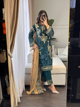 Load image into Gallery viewer, 3pc BOTTLE GREEN Embroidered Shalwar Kameez wit CHIFFON  dupatta Stitched Suit Ready to wear HW-U2313
