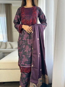 3PC Stitched shalwar Suit Ready to wear DHANAK winter Wear with Dhanak dupatta HW-DH16