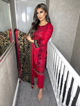 Load image into Gallery viewer, 3 pcs Stitched RED lawn suit Ready to Wear with chiffon dupatta JF-REDLAWN01
