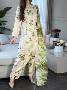 3 pcs Stitched lawn suit Ready to Wear with CHIFFON dupatta LAWN-040B