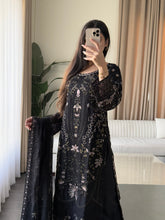 Load image into Gallery viewer, 3pc BLACK Embroidered Shalwar Kameez wit Chiffon dupatta Stitched Suit Ready to wear HW-U2524

