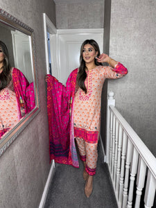 3PC Stitched PINK shalwar Suit Ready to wear LILEN winter Wear with LILEN dupatta SK-03