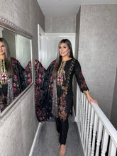 Load image into Gallery viewer, 3PC Stitched BLACK shalwar Suit Ready to wear DHANAK winter Wear with Dhanak dupatta DNE-0306
