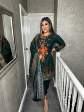 Load image into Gallery viewer, 3PC Stitched DARK GREEN shalwar Suit Ready to wear DHANAK winter Wear with Dhanak dupatta DNE-0314
