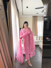 Load image into Gallery viewer, 3pc PINK Embroidered Shalwar Kameez with NET dupatta Stitched Suit Ready to wear HW-JFPINK
